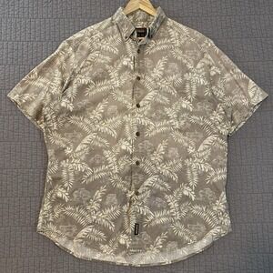 Woolrich Shirt Men's XL Tan Button Up Short Sleeve Hawaiian Jeeps AOP‎ Summer
